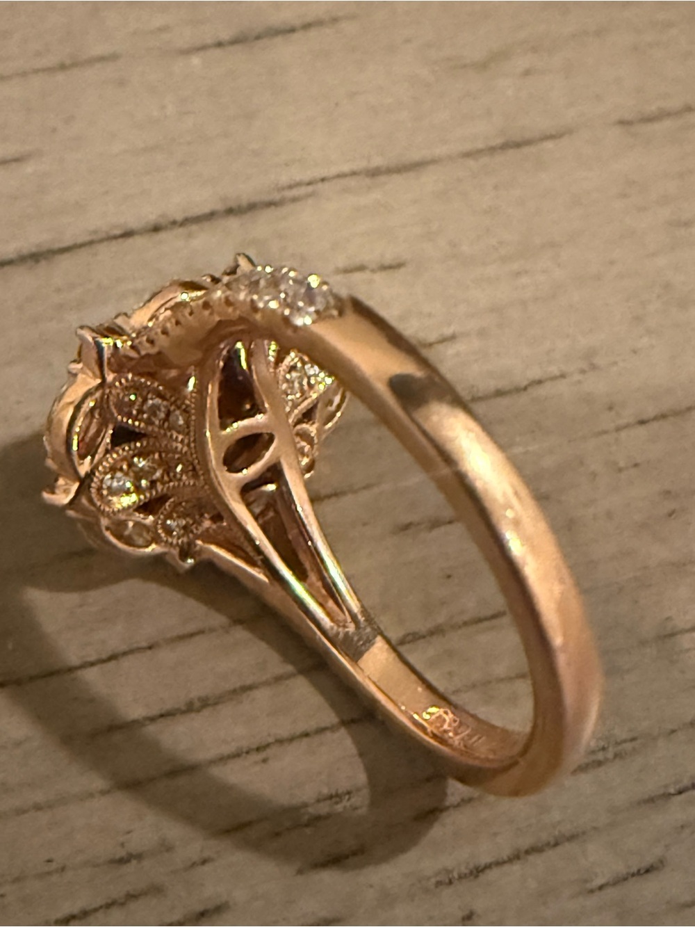 14k Rose Gold Pear-Shaped Morganite & Diamond Halo Ring - Size 6.75 - Picture 5 of 9